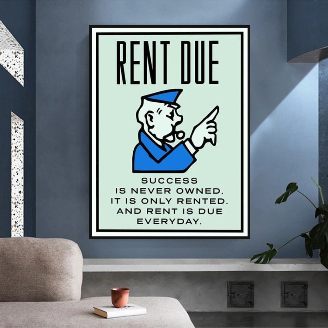 Monopoly Rent Due Card Canvas Wall Art