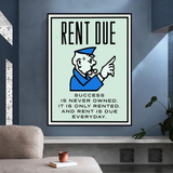 Monopoly Rent Due Card Canvas Wall Art