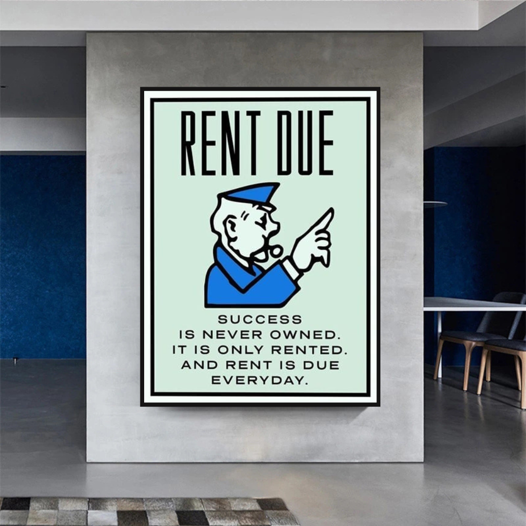 Monopoly Rent Due Card Canvas Wall Art