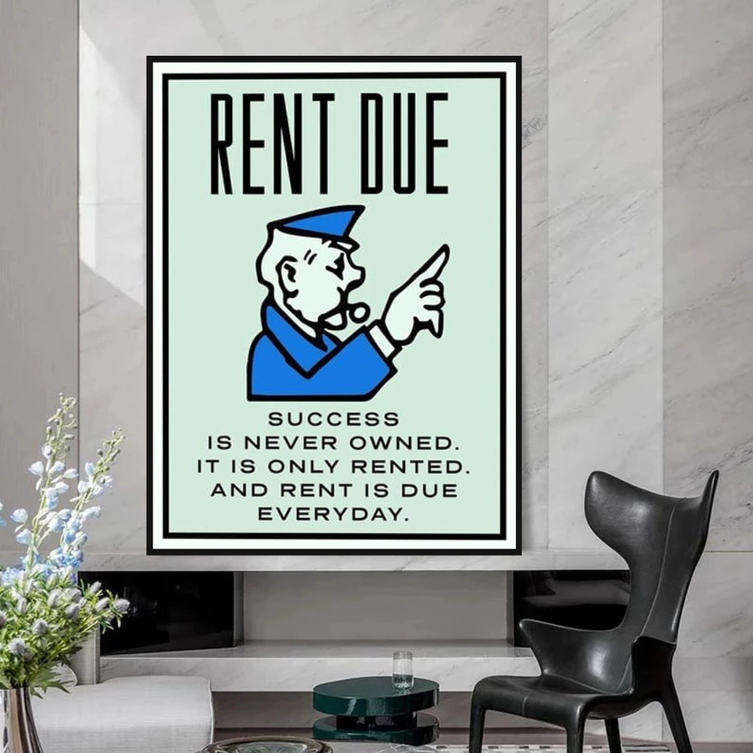 Monopoly Rent Due Card Canvas Wall Art