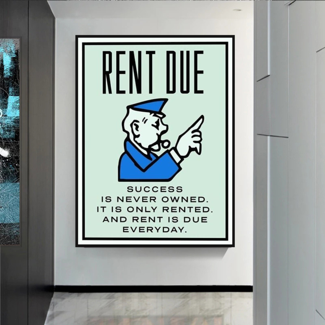 Monopoly Rent Due Card Canvas Wall Art