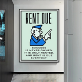 Monopoly Rent Due Card Canvas Wall Art