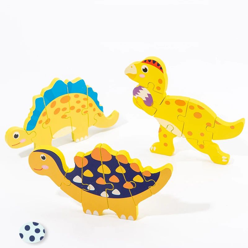 Montessori Baby Wooden Cartoon Dinosaur 3D Puzzle Jigsaw