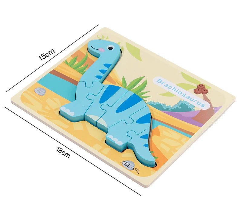 Montessori Baby Wooden Cartoon Dinosaur 3D Puzzle Jigsaw