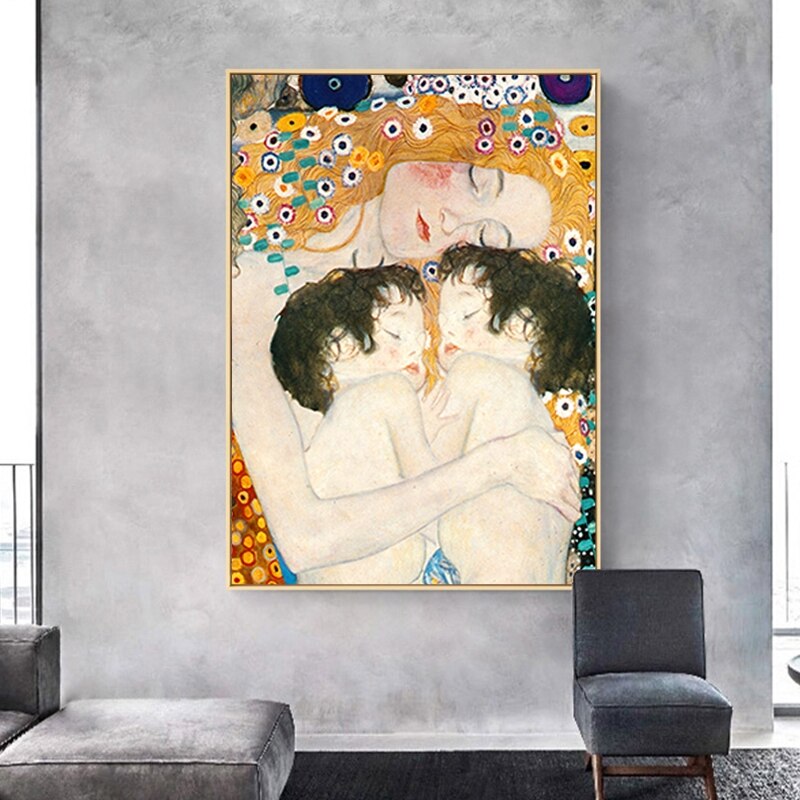 Mère amour bébé jumeau par Gustav Klimt Art mural