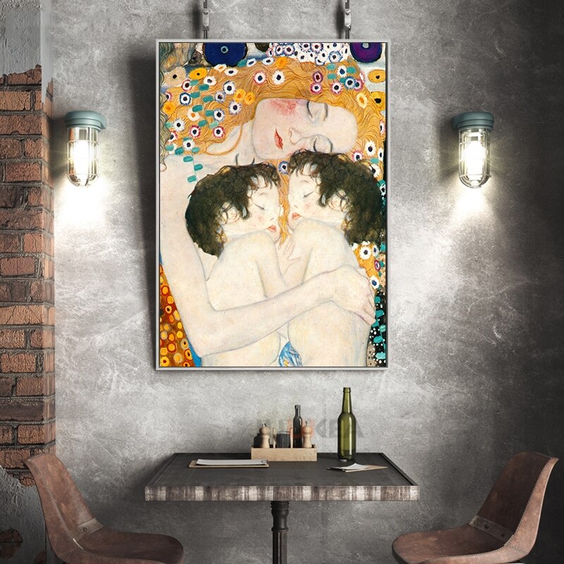 Mère amour bébé jumeau par Gustav Klimt Art mural