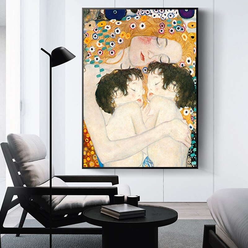 Mère amour bébé jumeau par Gustav Klimt Art mural