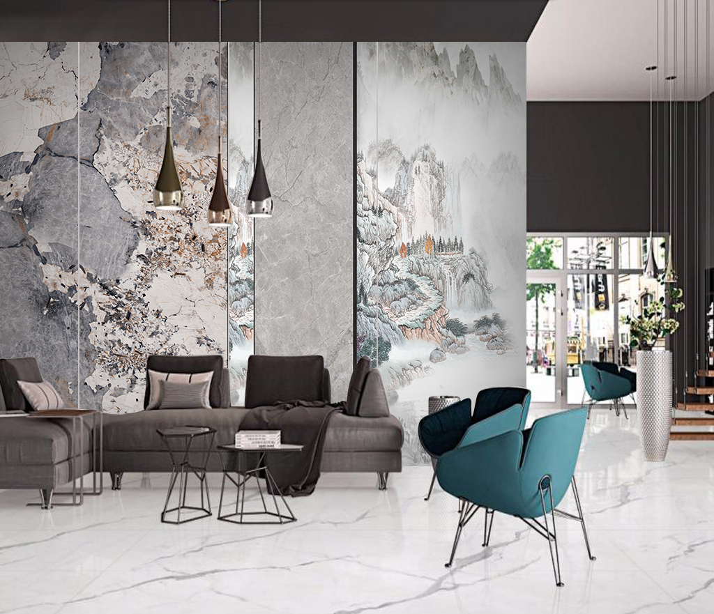 Mountain Scenery: Marble Wallpaper Murals