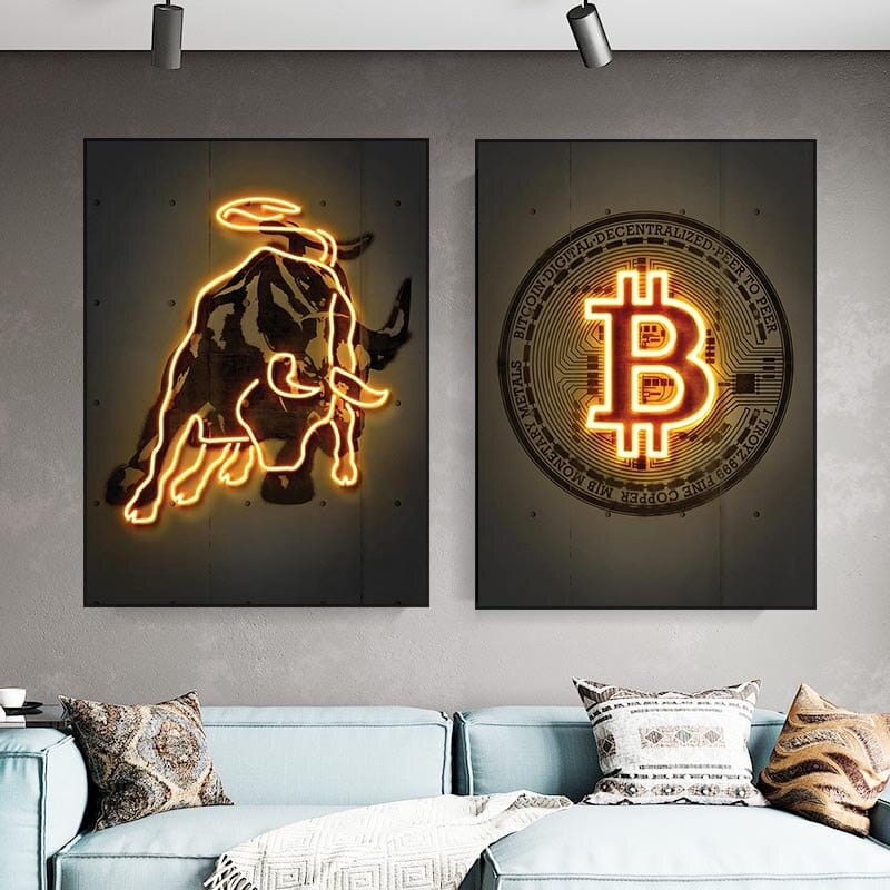 Neon Prints Gold Bitcoin Canvas Wall Art