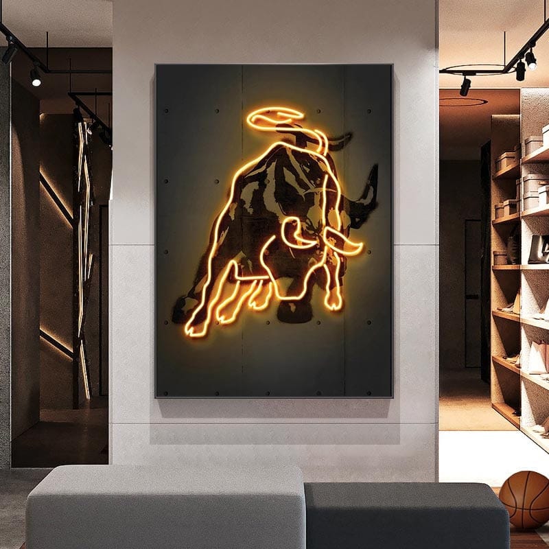 Neon-Drucke Gold-Bitcoin-Leinwand-Wandkunst