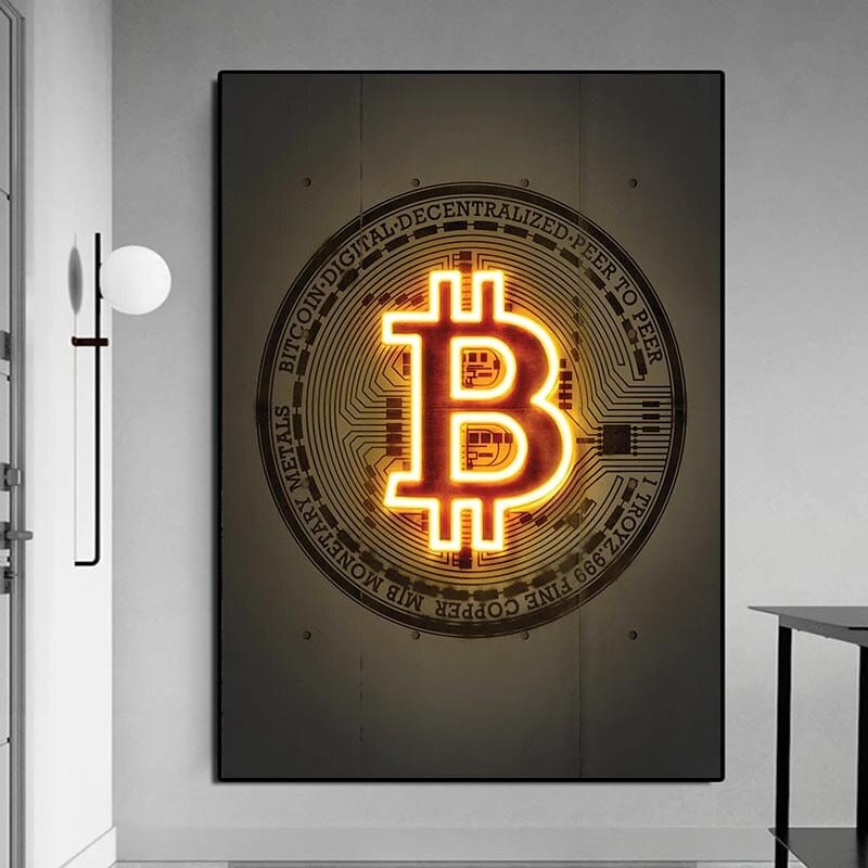 Neon Prints Gold Bitcoin Art mural sur toile