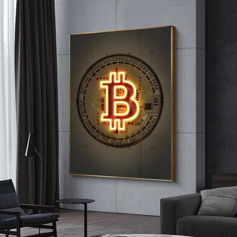 Neon Prints Gold Bitcoin Art mural sur toile