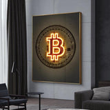 Neon-Drucke Gold-Bitcoin-Leinwand-Wandkunst