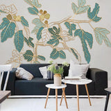 Nordic Golden Embossed Line Leaf Wallpaper for Home Wall Decor