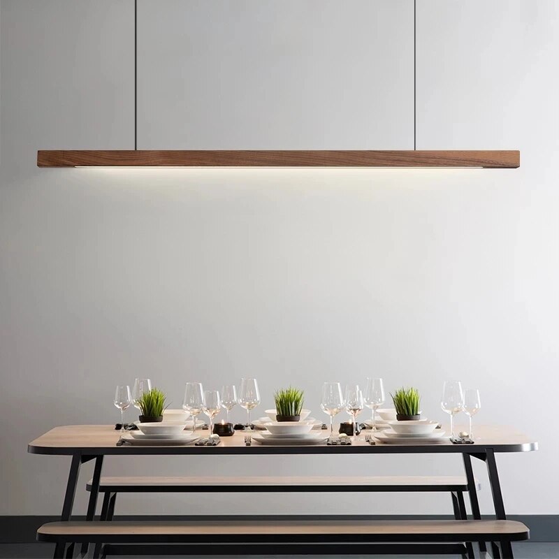 Lampe suspendue LED en bois avec barre de plafond en bois de chêne