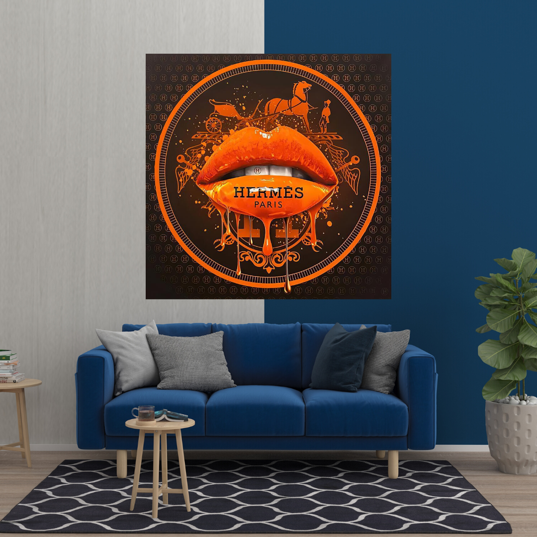 Orange Lips Canvas Wall Art