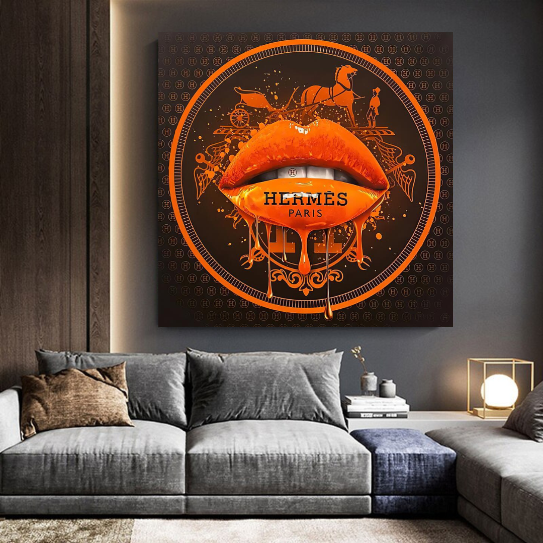 Orange Lips Canvas Wall Art