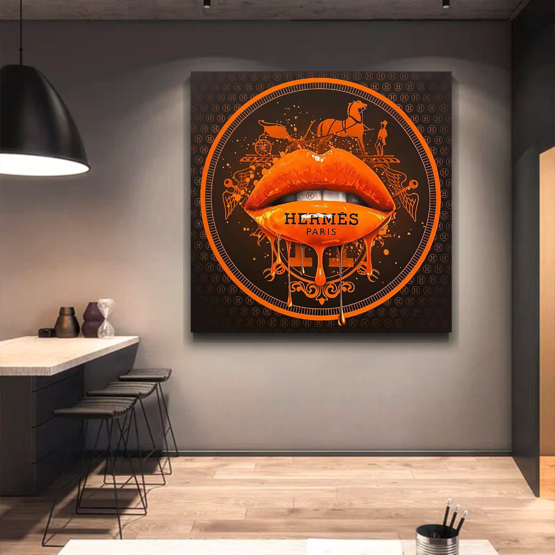 Orange Lips Canvas Wall Art