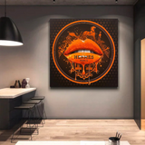 Orangefarbene Lippen-Leinwand-Wandkunst