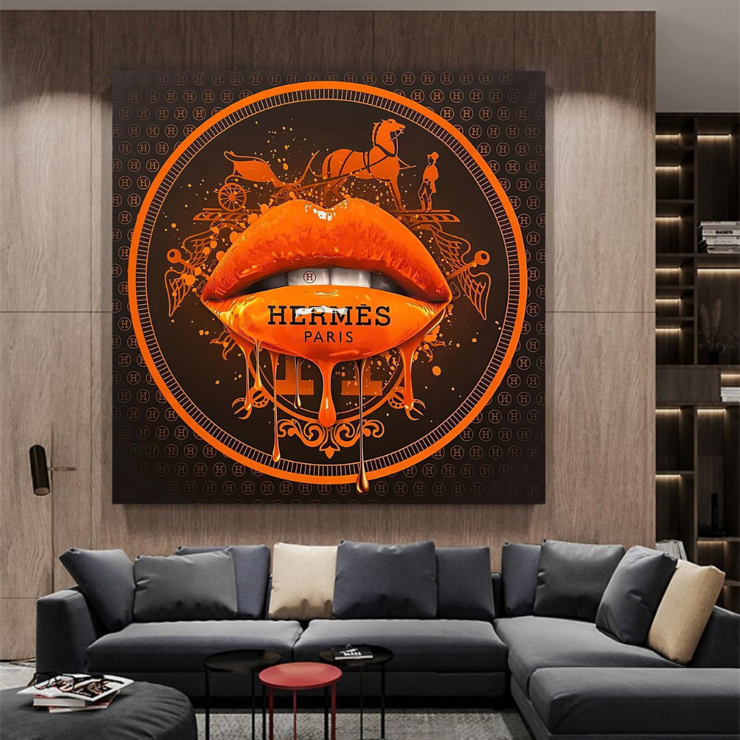 Orange Lips Canvas Wall Art