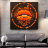 Orangefarbene Lippen-Leinwand-Wandkunst