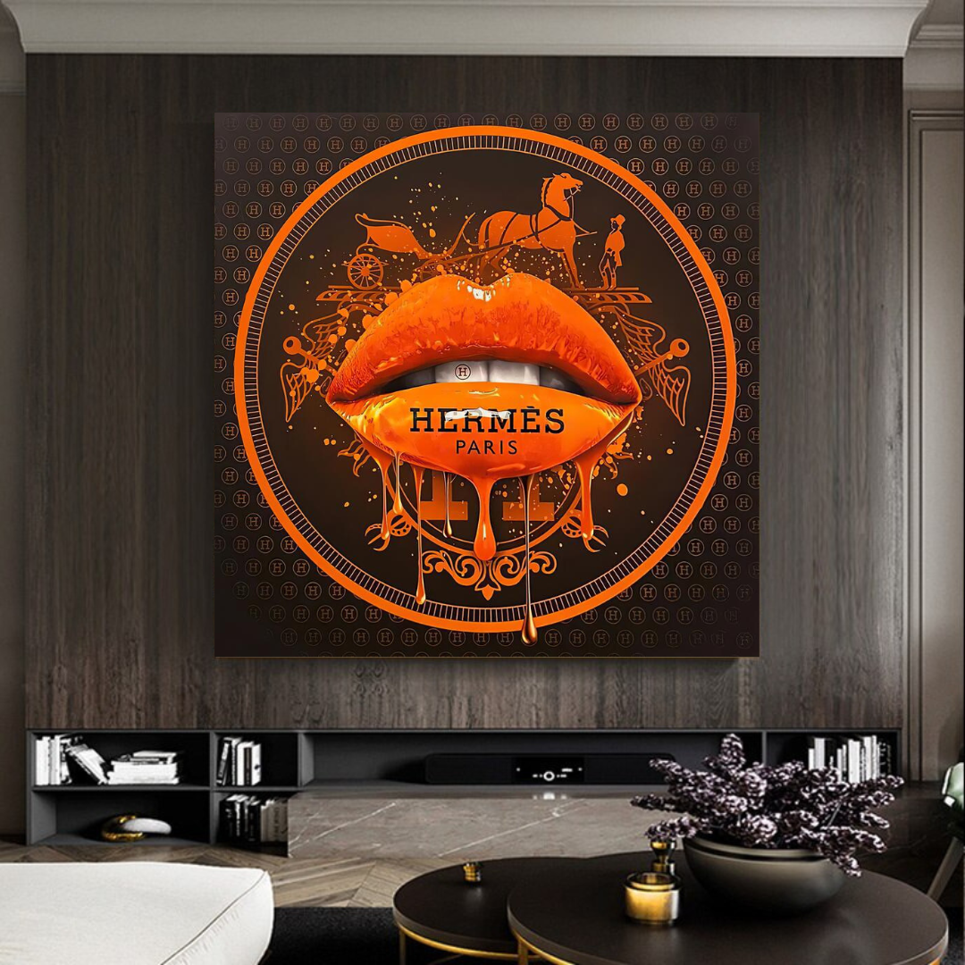 Orange Lips Canvas Wall Art