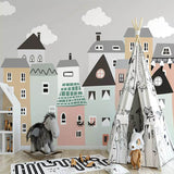 Pastel Color Houses Theme Nursery Wallpaper