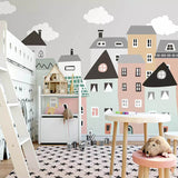 Tapete für das Kinderzimmer mit pastellfarbenen Häusern