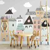 Pastel Color Houses Theme Nursery Wallpaper