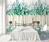 Pastel Greens: Forest Trees Wallpaper Murals