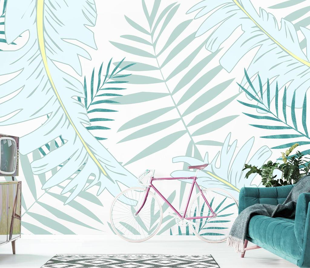 Pastellblätter-Thema: Tropisches Tapeten-Wandbild
