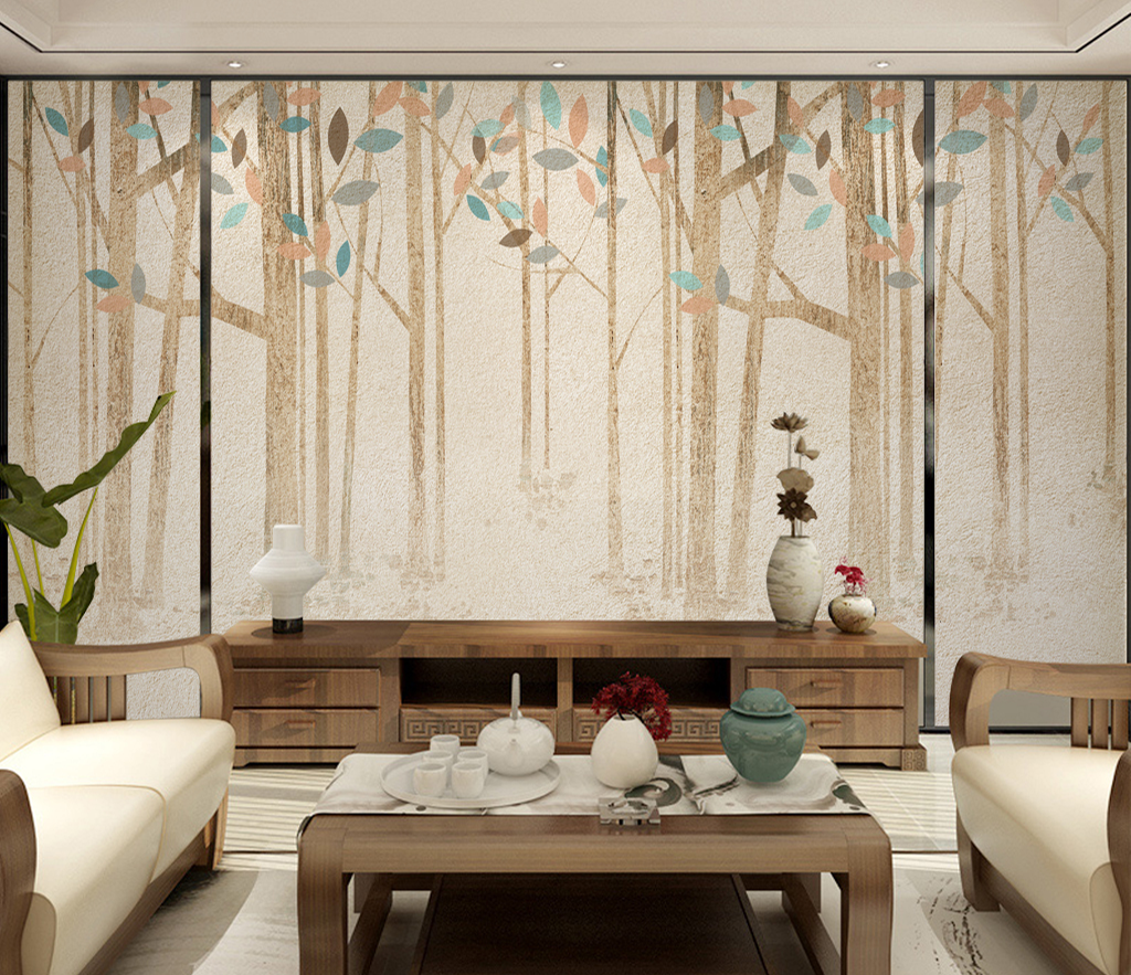 Pastel Leaves - Forest Woods Wallpaper Murals