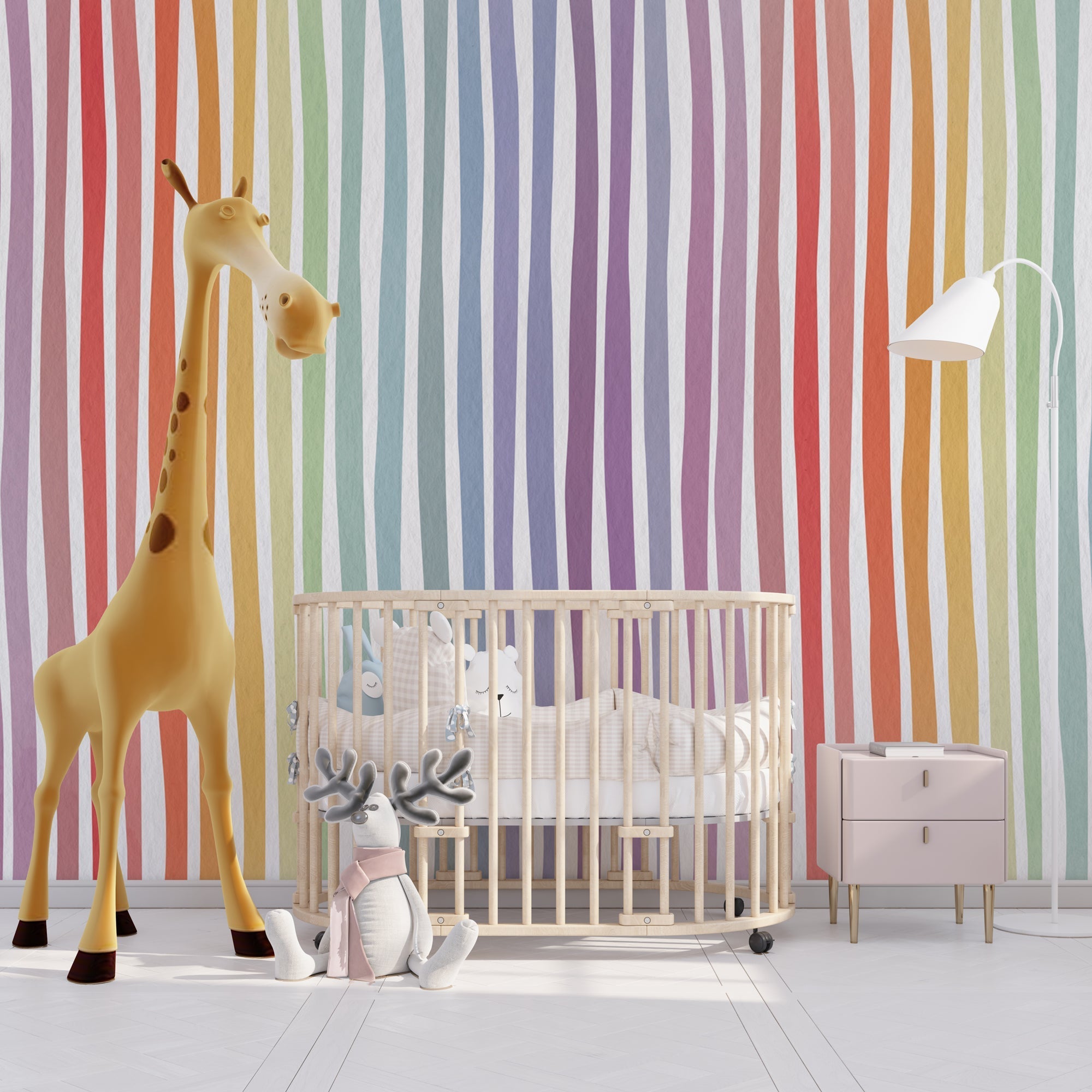 Pastel Rainbow Lines Kids Room Wallpaper Mural