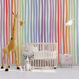 Pastel Rainbow Lines Kids Room Wallpaper Mural