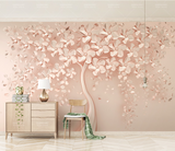 Grand papier peint mural arbre 3D rose – Collection exclusive