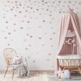 Rosa Boho-Herz-Wandaufkleber – Kinderzimmer-Aufkleber für Mädchen-Schlafzimmer-Dekoration