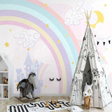 Pink Castle with Rainbow Nursery Wallpaper