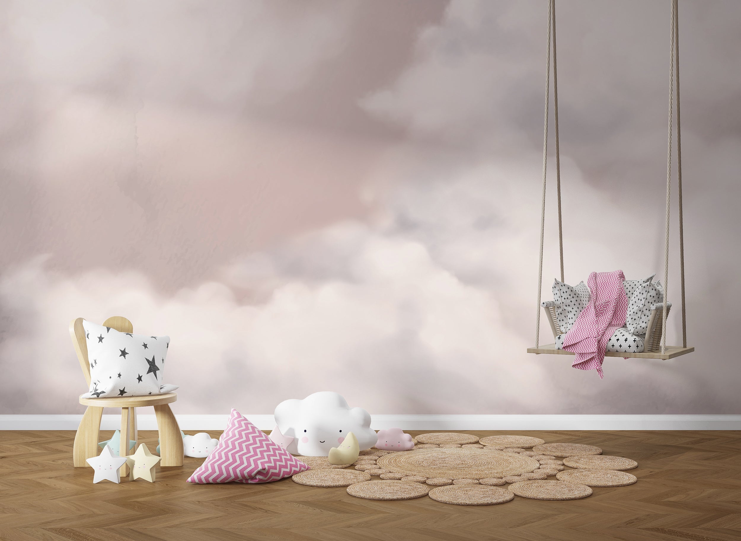 Pink Clouds - Girls Room Wallpaper Mural