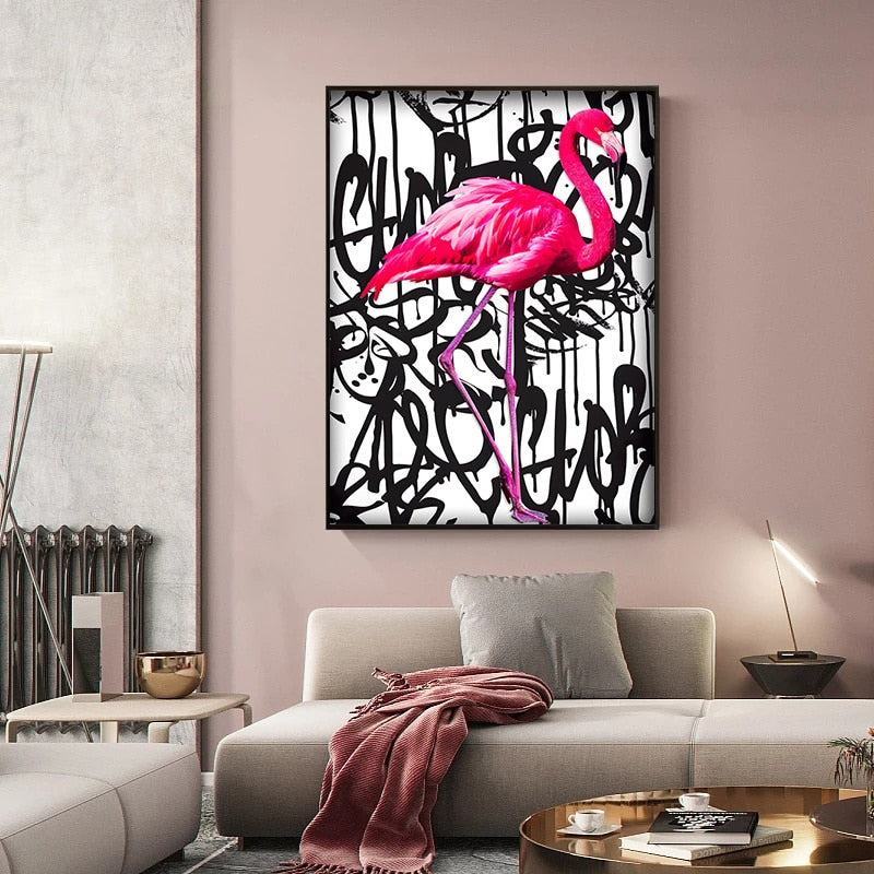 Pink Flamingo Graffiti Canvas Wall Art