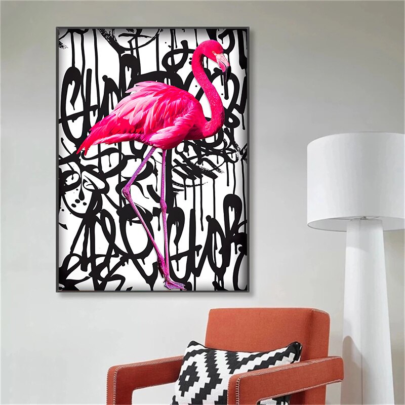 Rosa Flamingo-Graffiti-Leinwand-Wandkunst