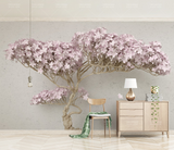 Pink Flowers Design Theme - 3D Tree Wallpaper Murals