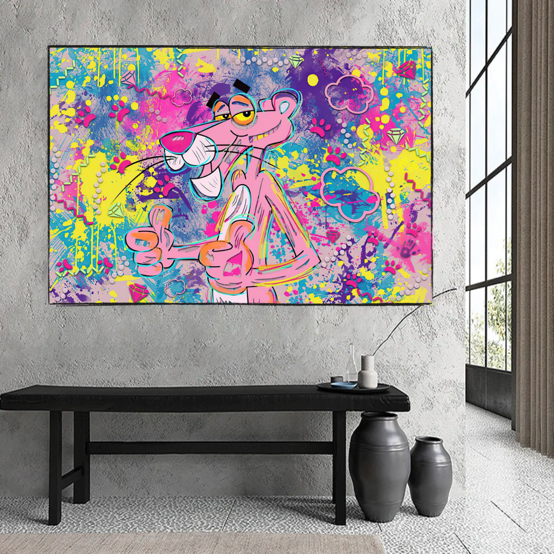 Pink Panther Art: Leinwand-Wandkunst „Daumen hoch“.