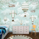 Polar Bears Flying on Air Balloons Nursery Wallpaper