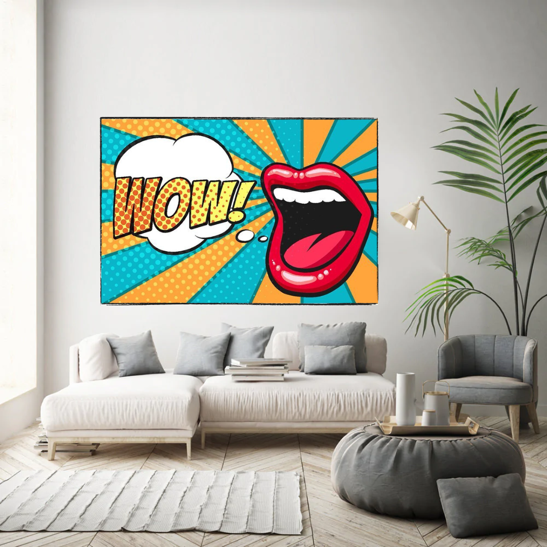 Pop Art Comic WOW OMG Pink Lips Toile Wall Art