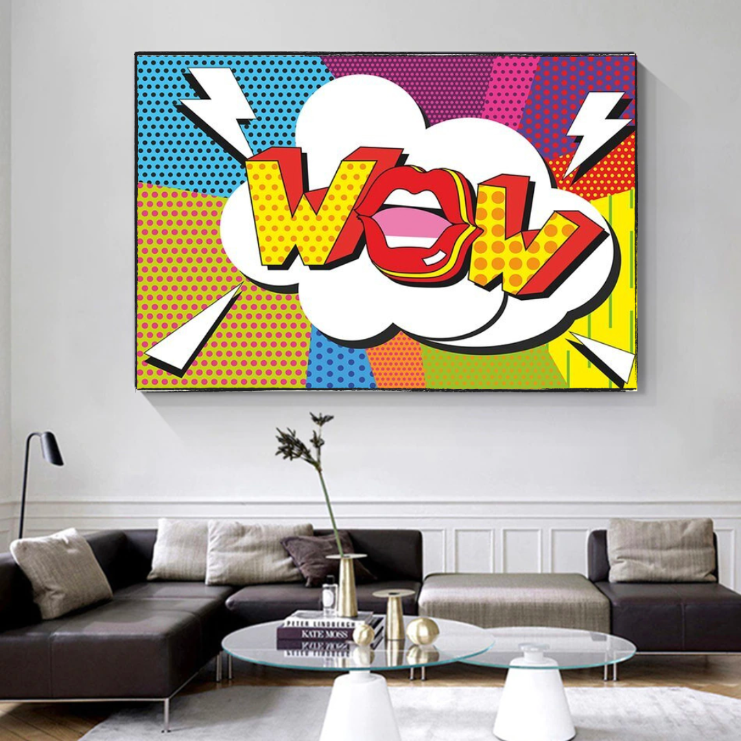 Pop Art Comic WOW Pink Lips Toile Wall Art