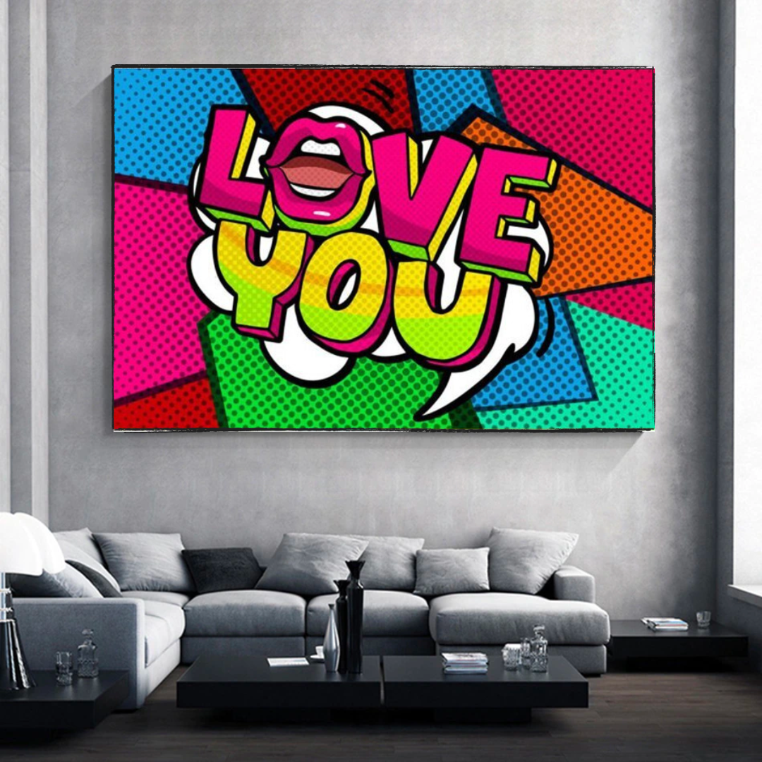 Pop Art Comic WOW Pink Lips Canvas Wall Art