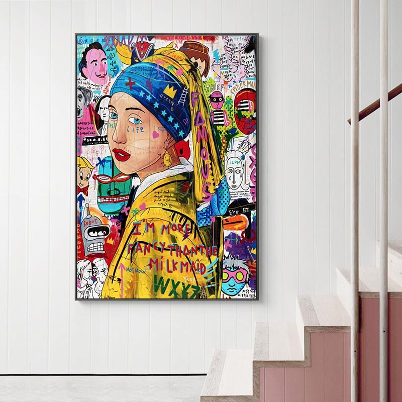 Pop Poster Girl With The Pearl Canvas Wall Art