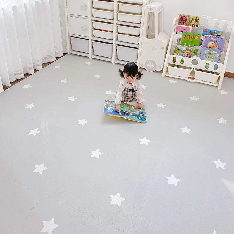 Puzzle Play Mat Tiles - White Stars Boho Theme Design