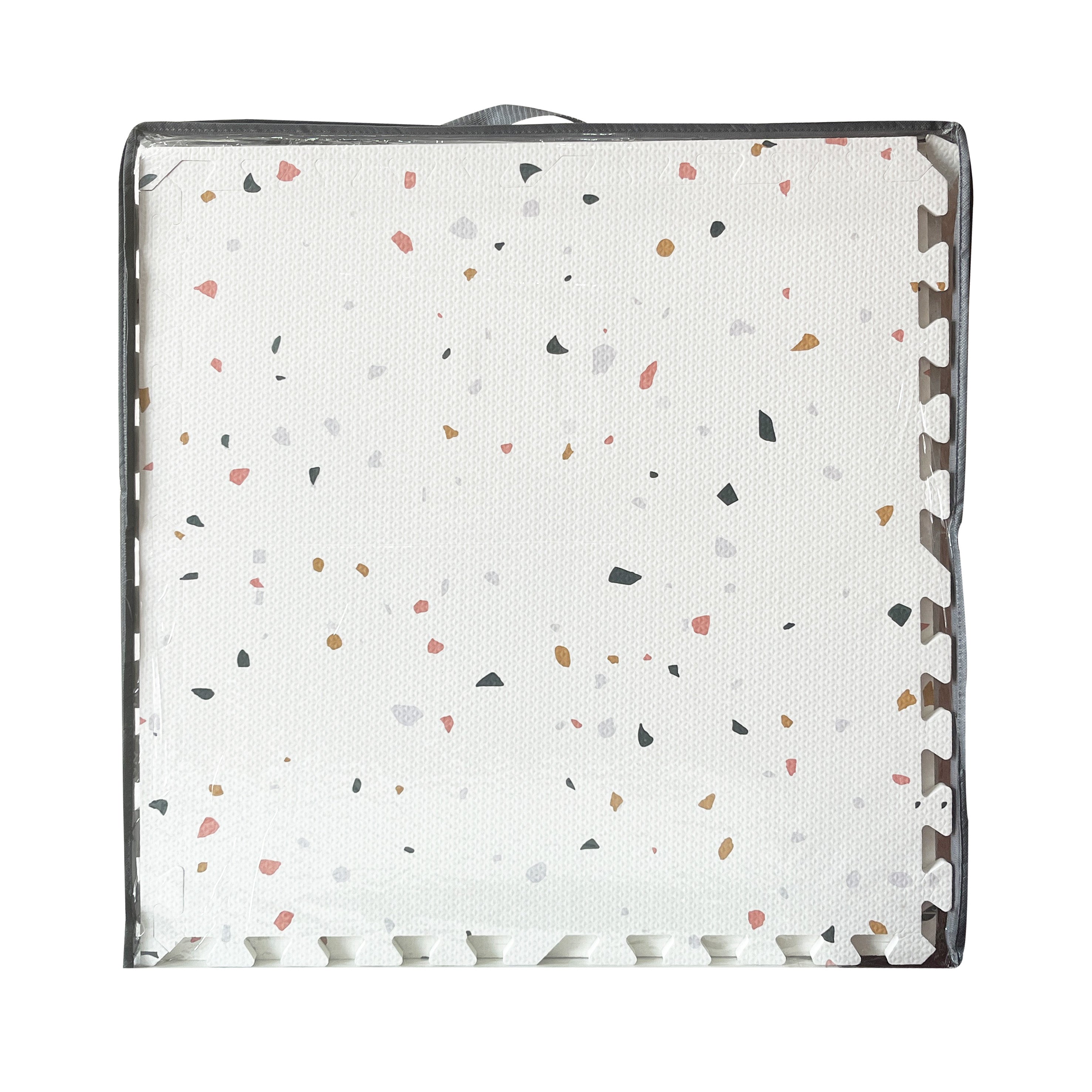 Puzzle Play Mat Tiles - White Terrazo Theme Stone Mosiac Design