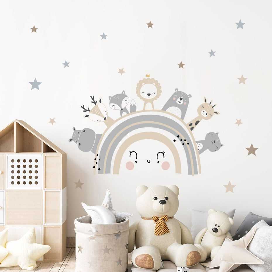 Rainbow Hippo Lion Fox Giraffe Animal Stars Wall Sticker